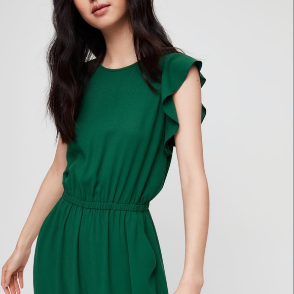 Wilfred Fleurette Cropped Wide Leg Ruffle Sleeve Jumpsuit – Emerald Green, Size - Picture 1 of 6